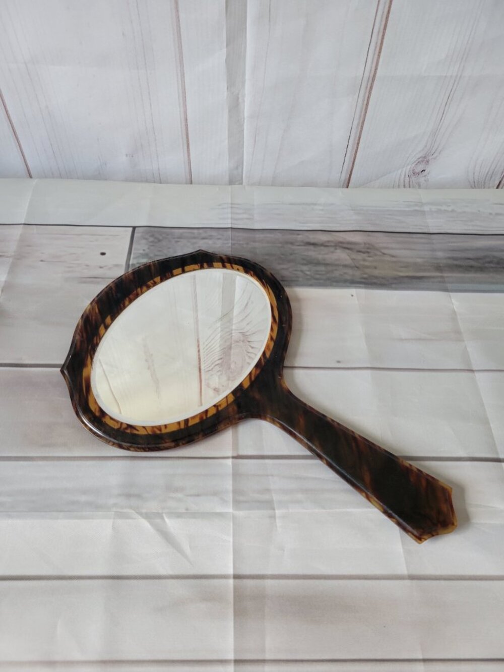 Vintage Faux Tortoise Shell Hand Mirror, Brown, Vanity Retro Dresser Makeup